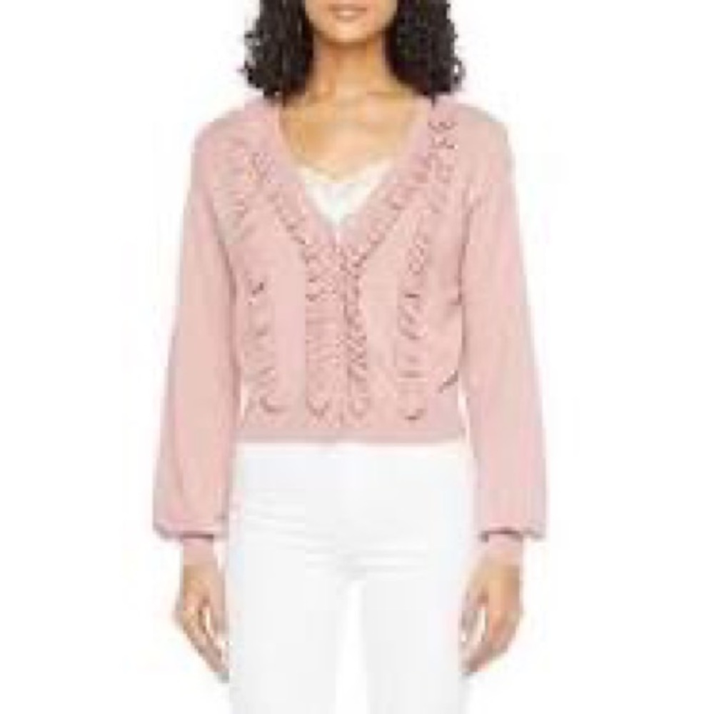 Ryegrass double ruffle sweater\cardigan. Size M Desert Rose NWT